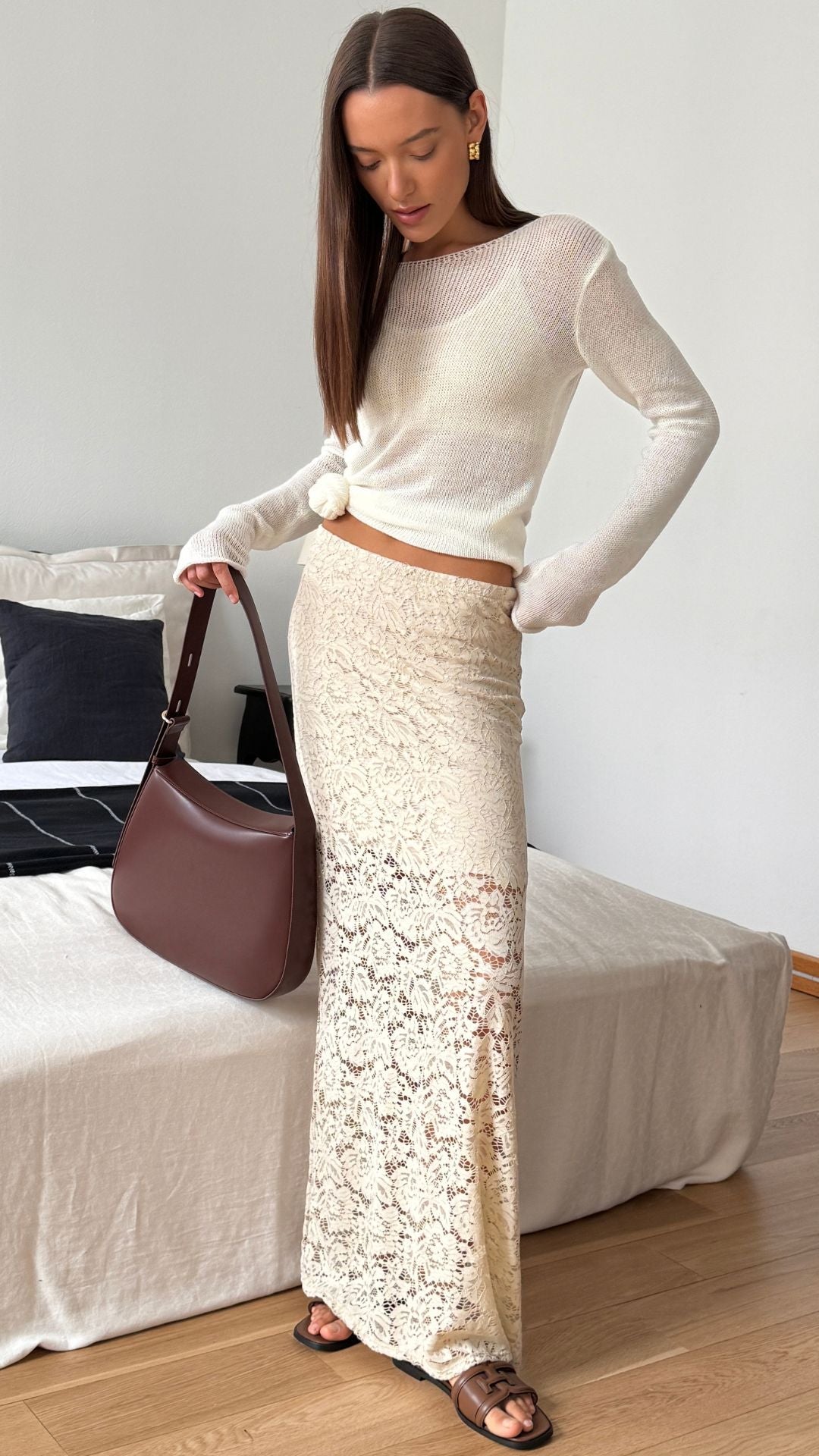 Alba Lace Skirt - Sand