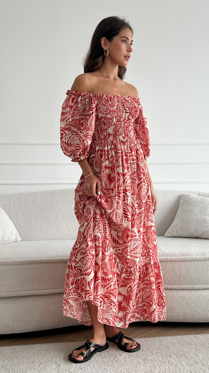 Carina Print Dress - Red Print