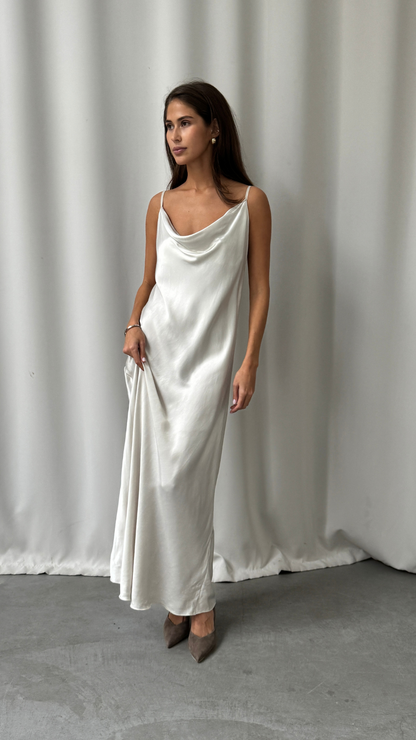 Alena Satin Dress - Pearl