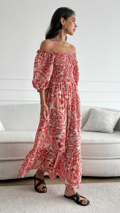 Carina Print Dress - Red Print
