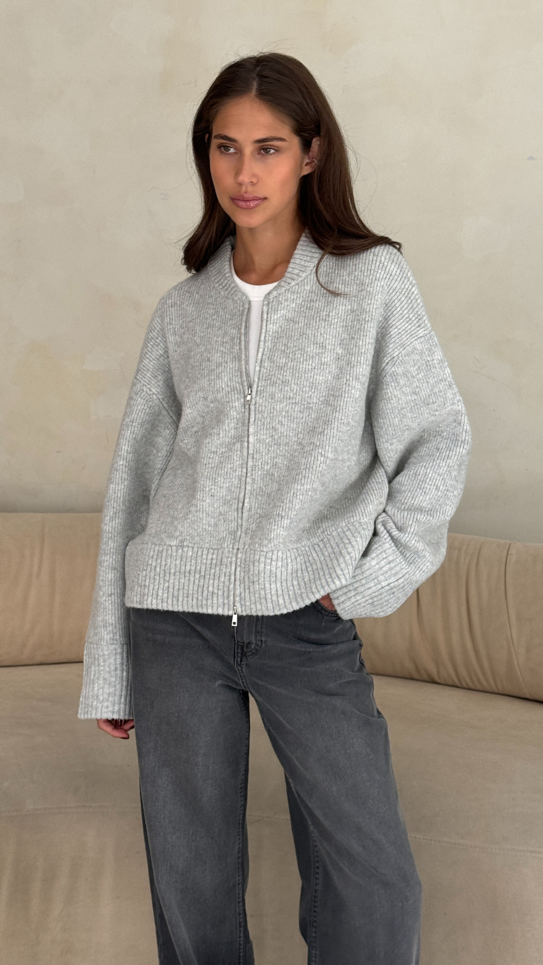 Zoey Zip Cardigan - Silver Grey
